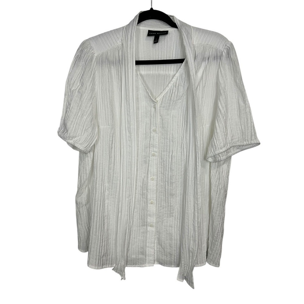 Lane Bryant White Crinkle Top with neck tie - Short Sleeve - Size 18